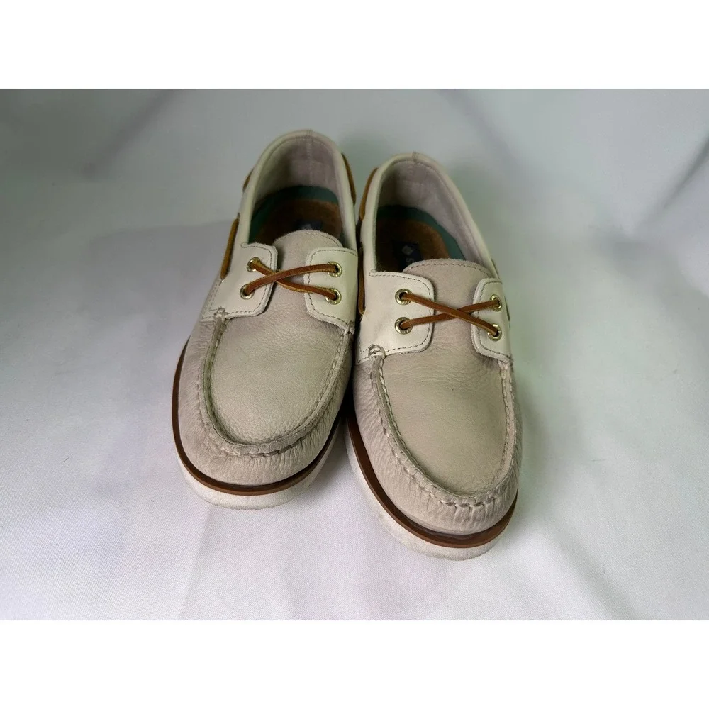 Sperry Top-Sider Authentic Original 2-Eye Boat Shoes Mens Size 8.5 Beige Leather